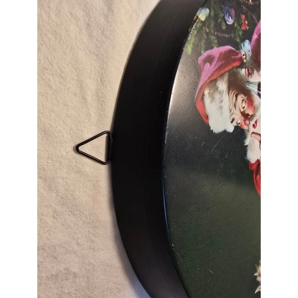 Coca-Cola Santa Claus Metal Round Sign Vintage Holiday Wall Art 12.75